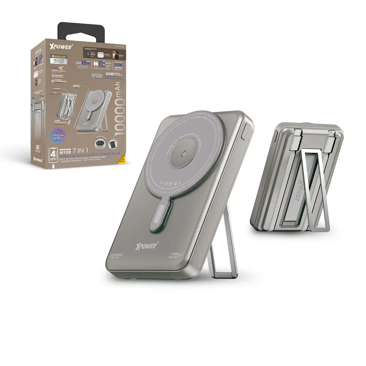 XPower 10000mAh 7in1 Wireless Power Bank - Titanium - Tashqila XPower 10000mAh 7in1 Wireless Power Bank - Titanium - Tashqila